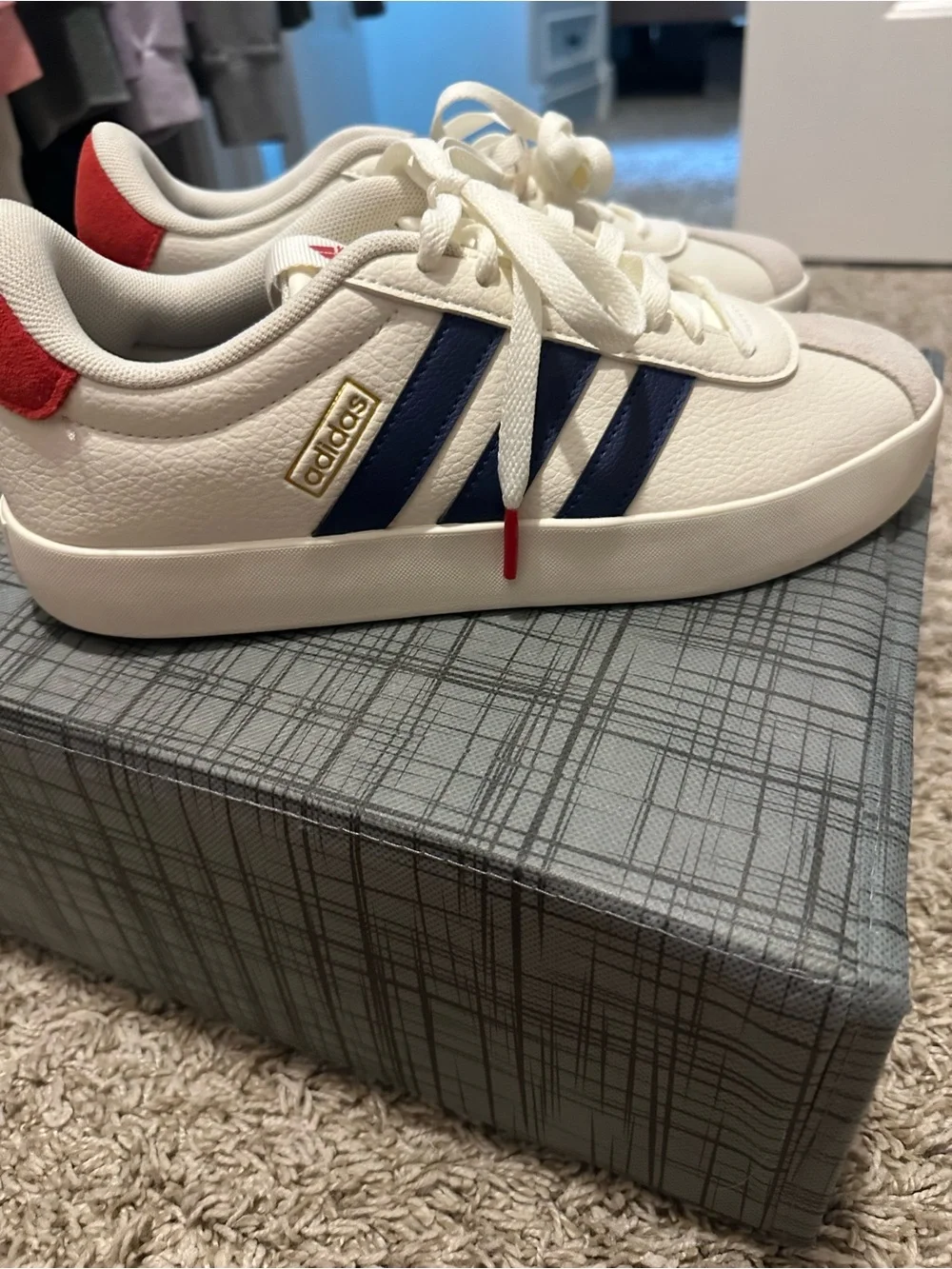 adidas VL Court 3.0 White with Navy Stripes